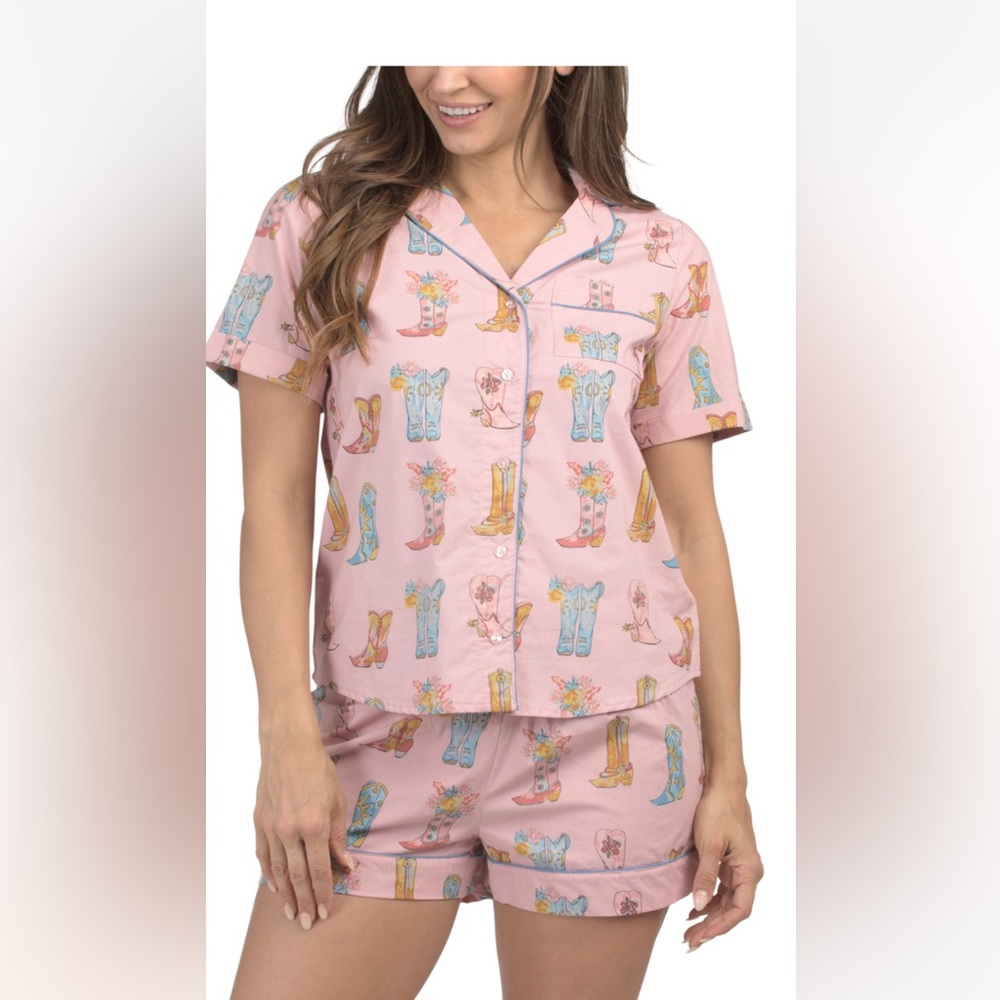 Their Nibs Pink Cowboy Boot Print Women's Pajama Set